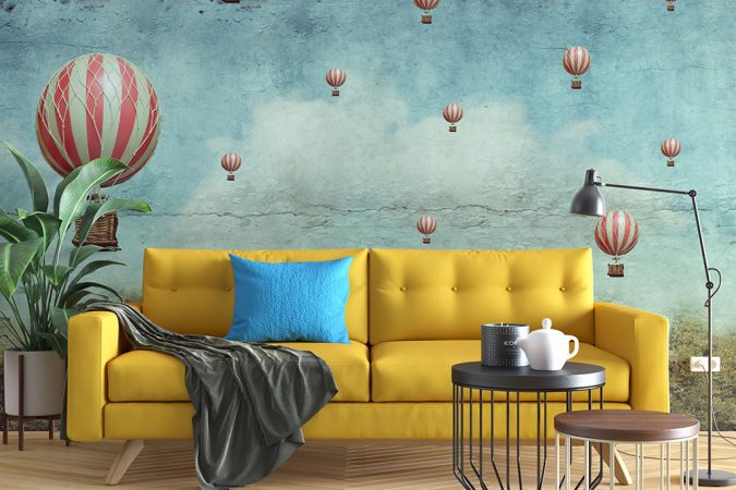balony na rozgrzane powietrze unoszą się nad lasem - fototapeta