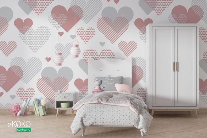 Fototapeta “Geometryczne serca” kolorowe geometryczne serca na białym tle - fototapeta dla młodzieży